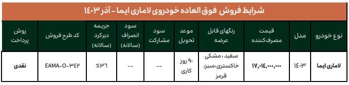 شرایط فروش خودرو لاماری