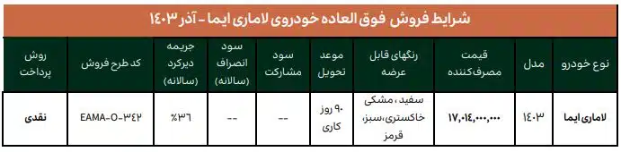 شرایط فروش خودرو لاماری